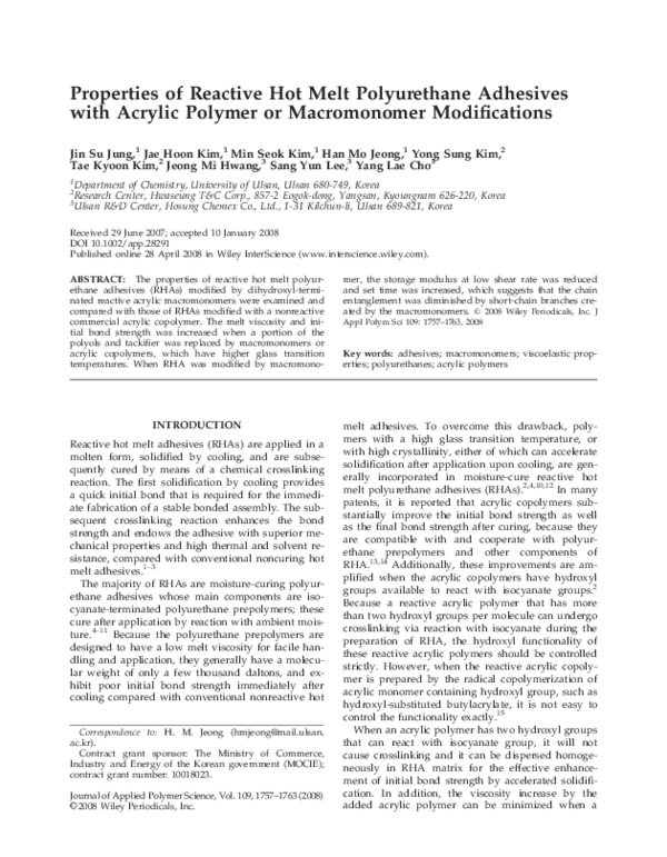 (PDF) Properties of reactive hot melt polyurethane adhesives with