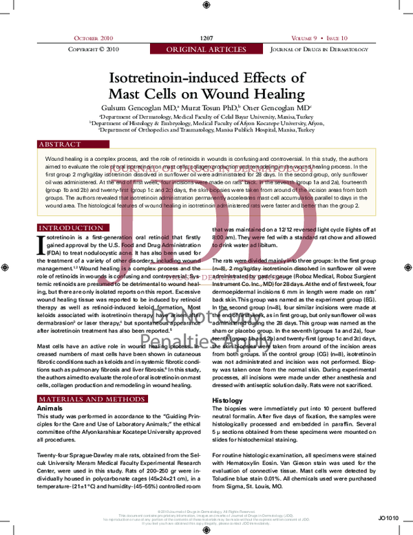 (PDF) Isotretinoin-induced effects of mast cells on wound healing
