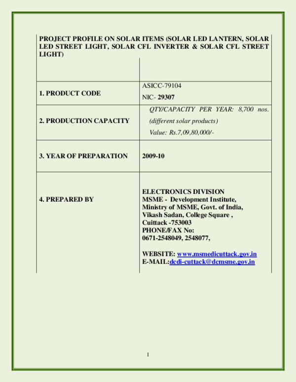 (PDF) PROJECT PROFILE ON SOLAR ITEMS (SOLAR LED LANTERN, SOLAR LED ...