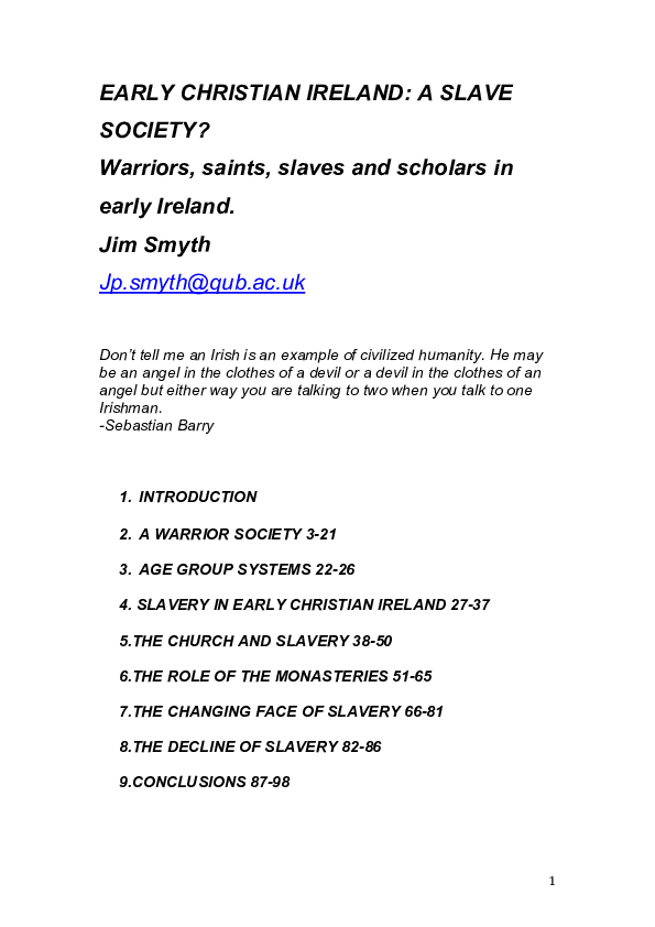 EARLY CHRISTIAN IRELAND A SLAVE SOCIETY