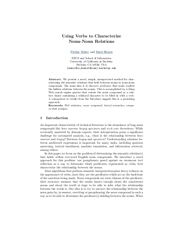 (PDF) Using Verbs to Characterize Noun-Noun Relations