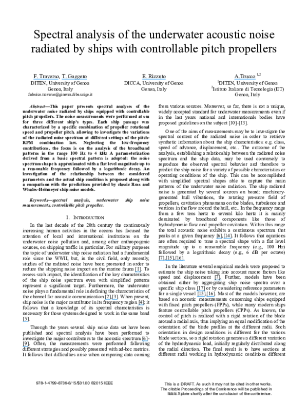 (PDF) Spectral analysis of the underwater acoustic noise radiated by ...