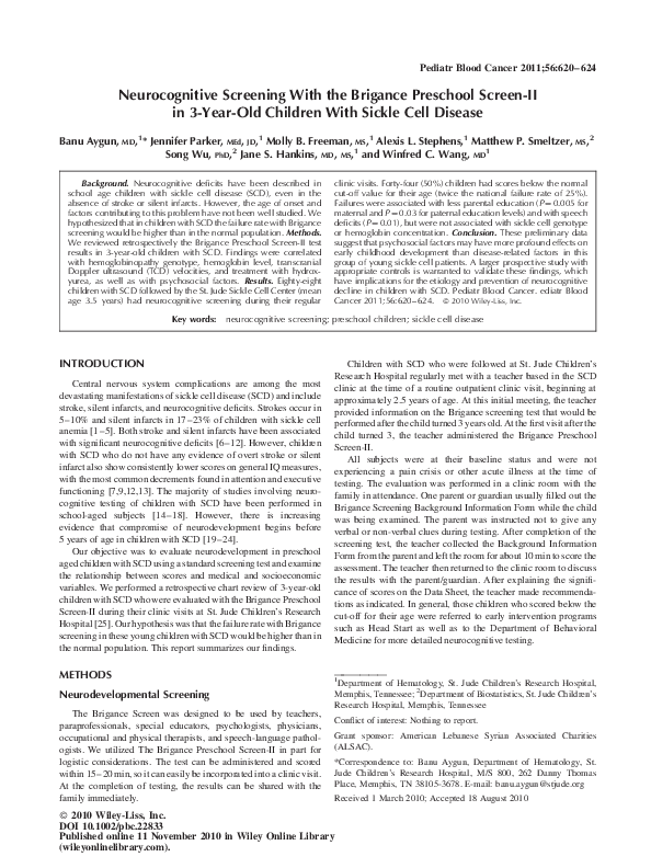 (PDF) Neurocognitive screening with the Brigance Preschool screen-II in ...
