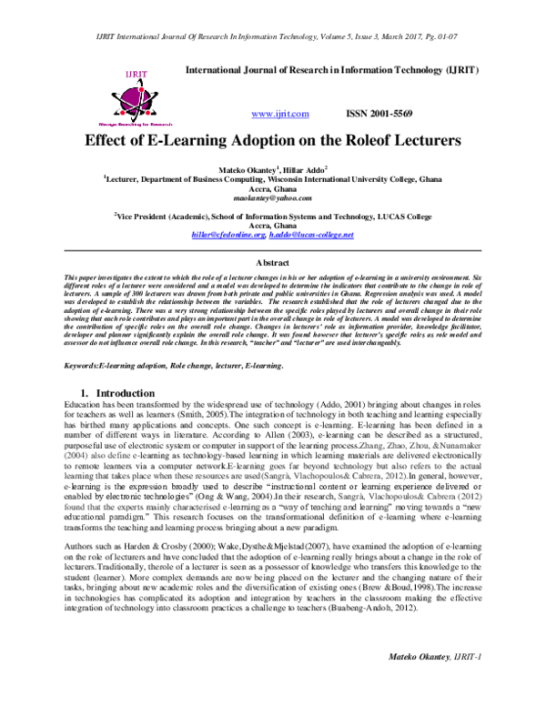 (PDF) Effect of E-Learning Adoption on the Roleof Lecturers