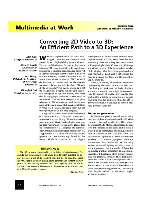 (PDF) Converting 2D Video to 3D: An Efficient Path to a 3D Experience