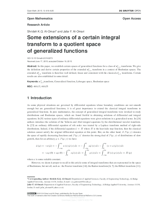 (PDF) Some extensions of a certain integral transform to a quotient ...