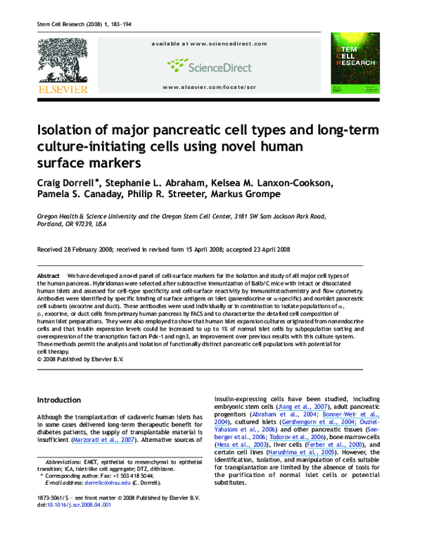 (PDF) Isolation of major pancreatic cell types and long-term culture ...