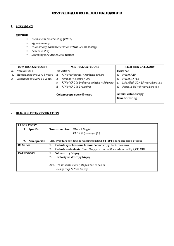 (DOC) INVESTIGATION OF COLON CANCER
