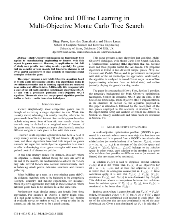 (PDF) Online and offline learning in multi-objective Monte Carlo Tree ...