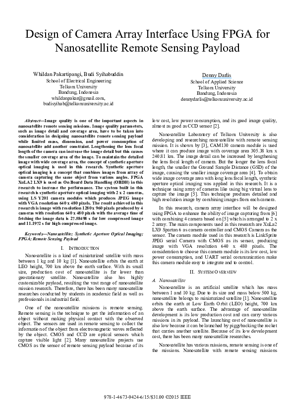 (PDF) Design of camera array interface using FPGA for nanosatellite ...