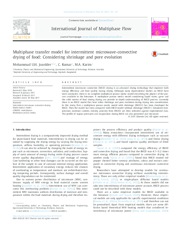 (PDF) Multiphase transfer model for intermittent microwave-convective ...
