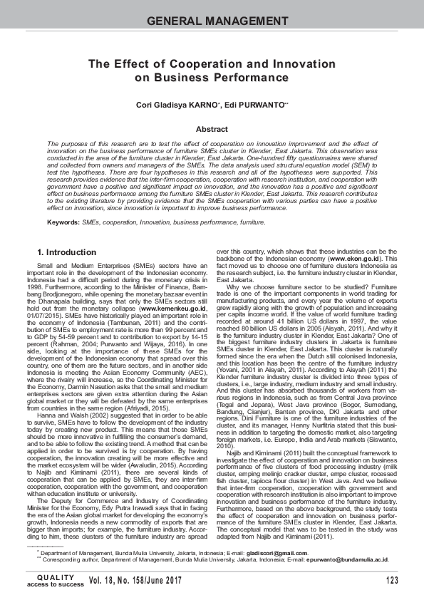 (PDF) The Effect of Cooperation and Innovation on Business Performance