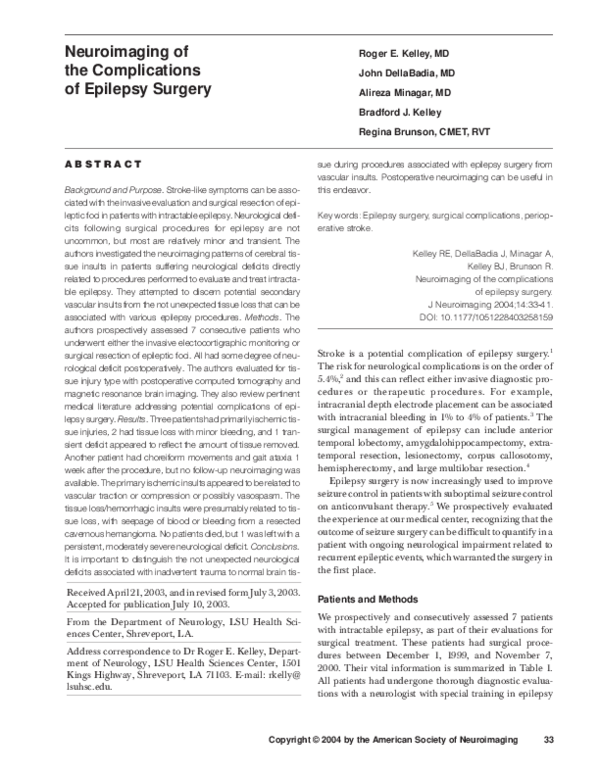 (PDF) Neuroimaging of the Complications of Epilepsy Surgery