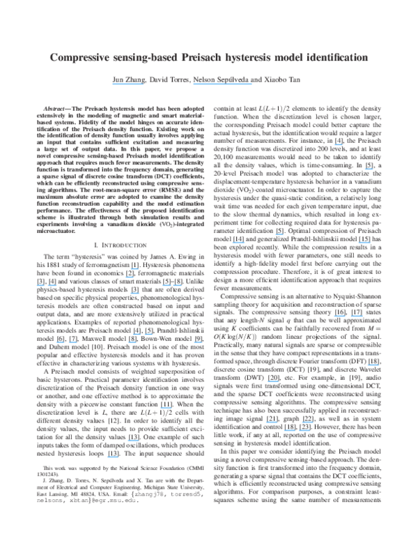 (PDF) Compressive sensing-based Preisach hysteresis model identification