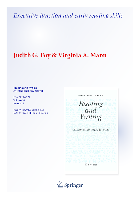 (PDF) Executive function and early reading skills
