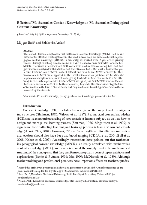 (PDF) Effects of Mathematics Content Knowledge on Mathematics ...