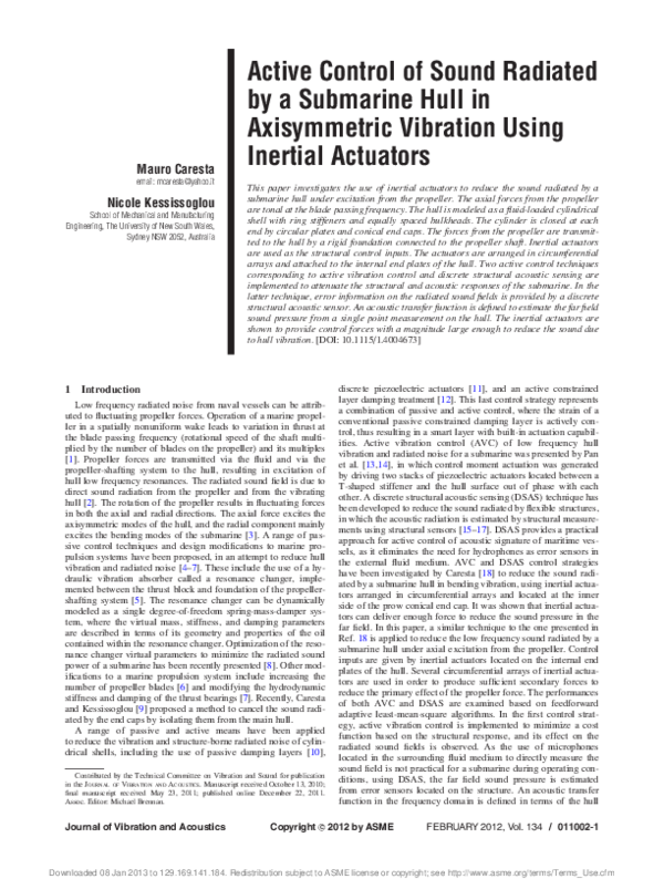 (PDF) Active Control of Sound Radiated by a Submarine Hull in ...