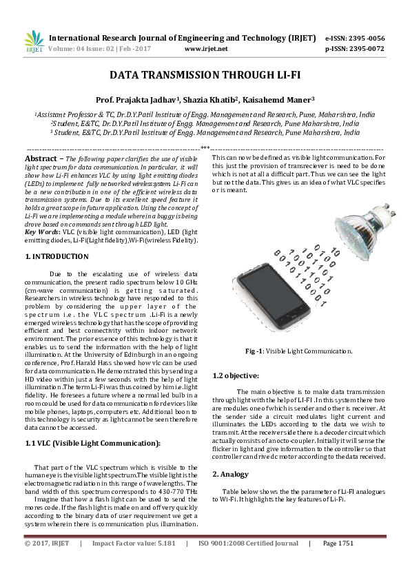 (PDF) DATA TRANSMISSION THROUGH LI-FI