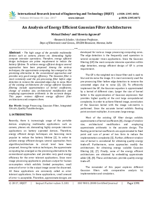 (PDF) An Analysis of Energy Efficient Gaussian Filter Architectures