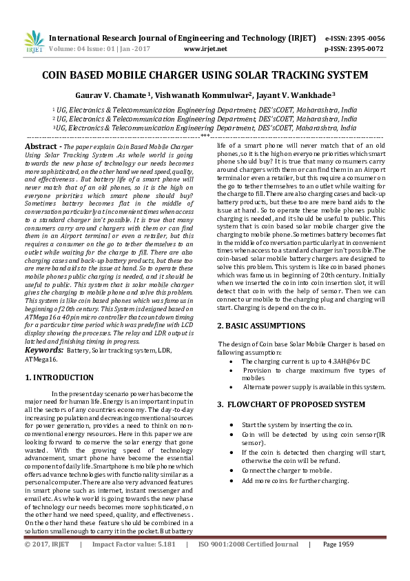 (PDF) COIN BASED MOBILE CHARGER USING SOLAR TRACKING SYSTEM IRJET