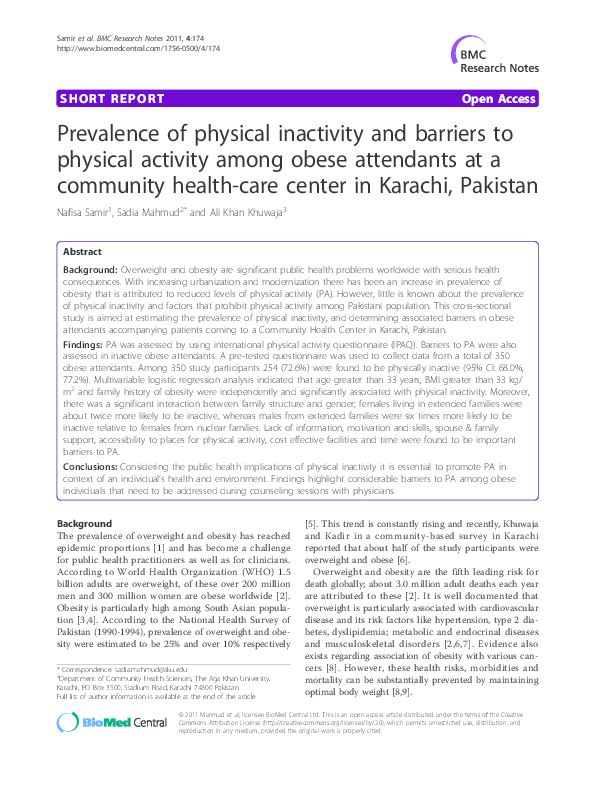 (PDF) Prevalence of physical inactivity and barriers to physical ...