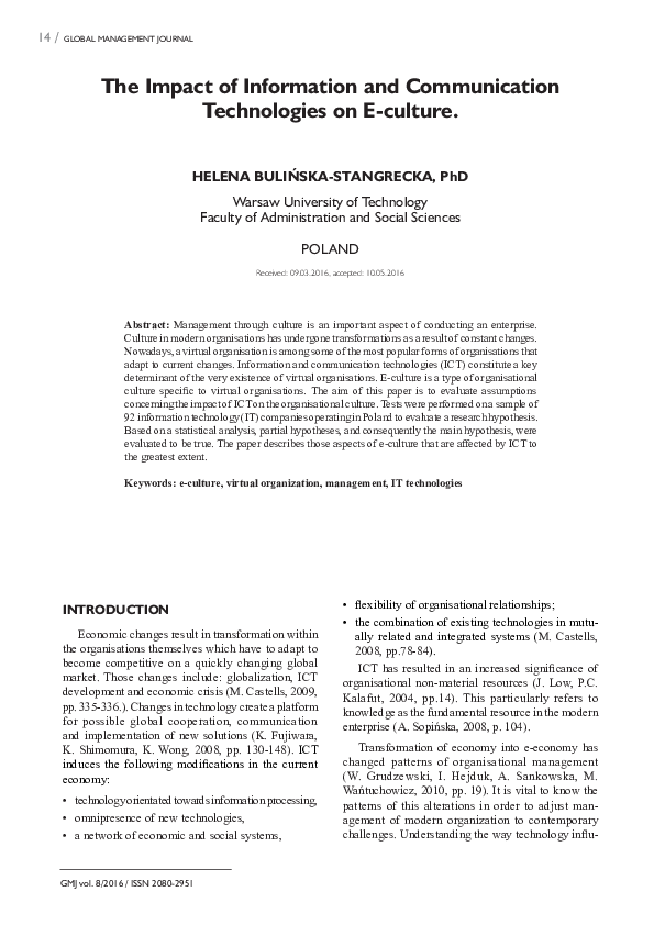 (PDF) The Impact of Information and Communication Technologies on E ...