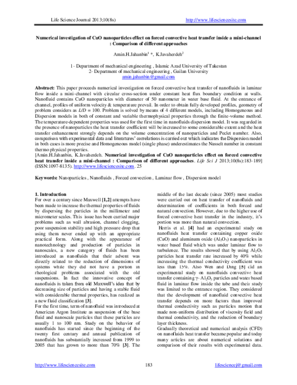 (PDF) Numerical investigation of CuO nanoparticles effect on forced ...