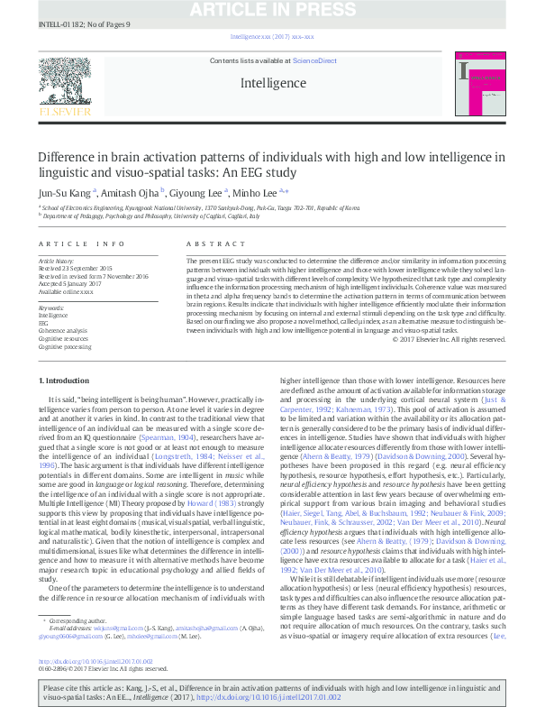 (PDF) Difference in brain activation patterns of individual with high ...