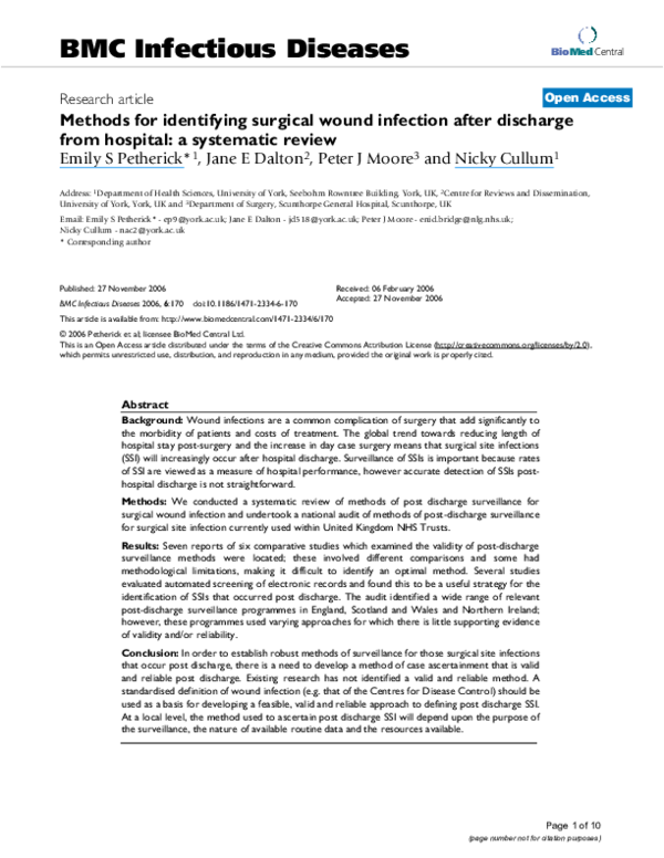 (PDF) Methods for identifying surgical wound infection after discharge from hospital a