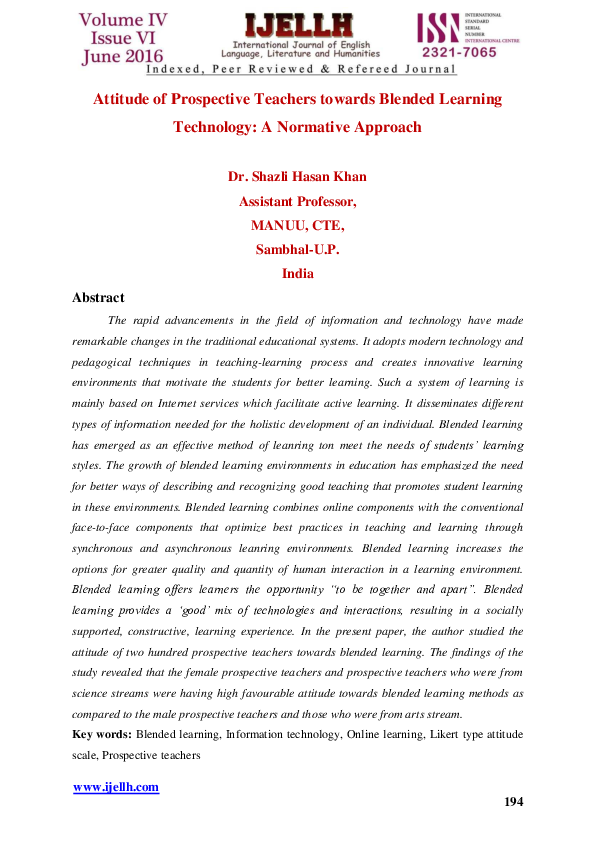 (PDF) Attitude of Prospective Teachers towards Blended Learning ...