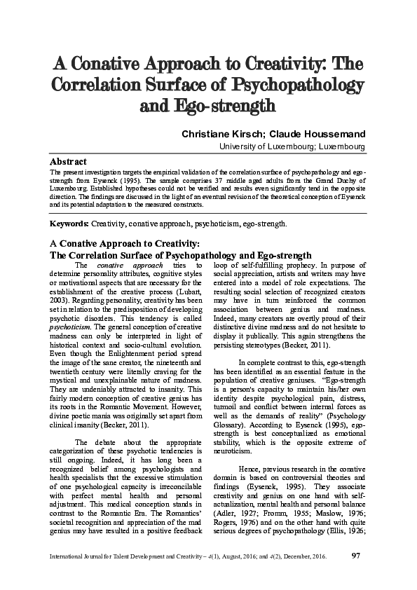 (PDF) A Conative Approach to Creativity: The Correlation Surface of ...