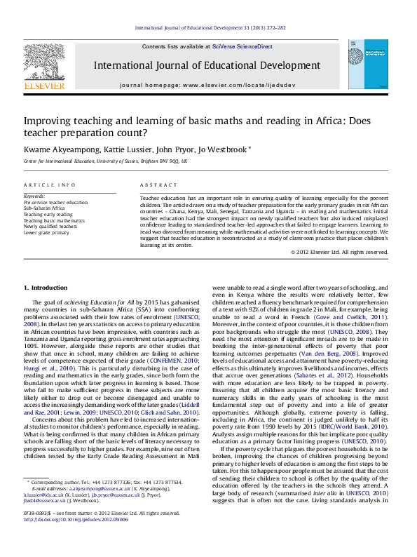(PDF) Improving teaching and learning of basic maths and reading in ...