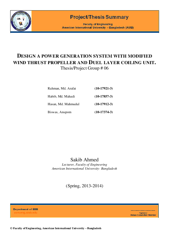(PDF) DESIGN A POWER GENERATION SYSTEM WITH MODIFIED WIND THRUST ...