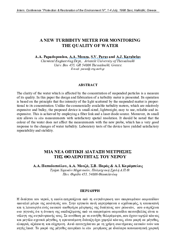 (PDF) A new turbidity meter for monitoring the quality of water