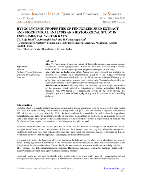(PDF) HYPOGLYCEMIC PROPERTIES OF FENUGREEK SEED EXTRACT AND BIOCHEMICAL ...