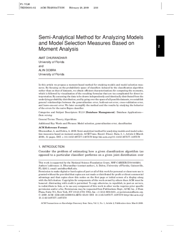 (PDF) Semi-analytical method for analyzing models and model selection ...