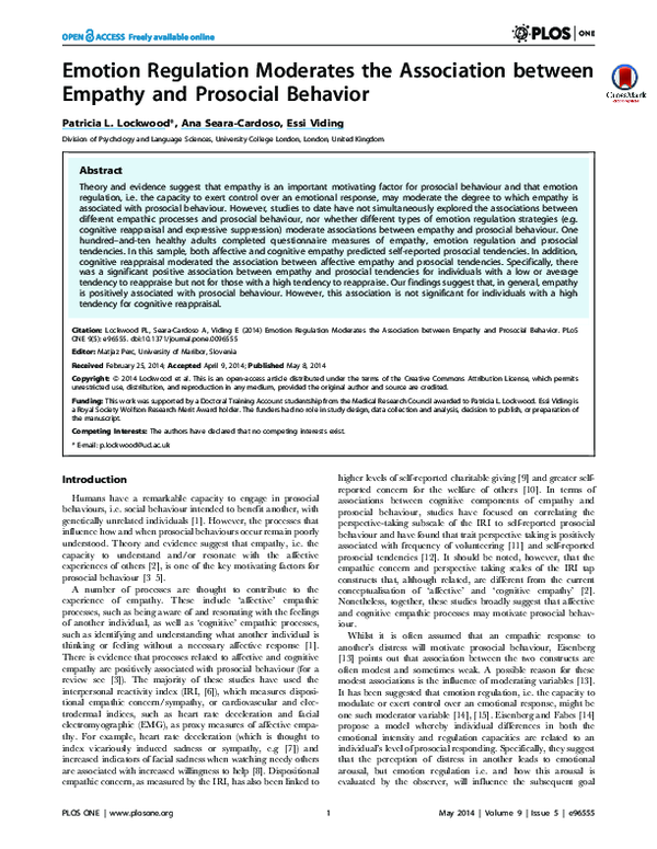 (PDF) Emotion Regulation Moderates the Association between Empathy and ...