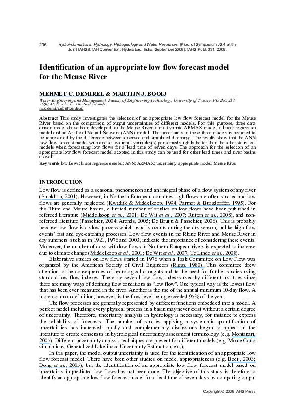 (PDF) Identification of an appropriate low flow forecast model for the ...