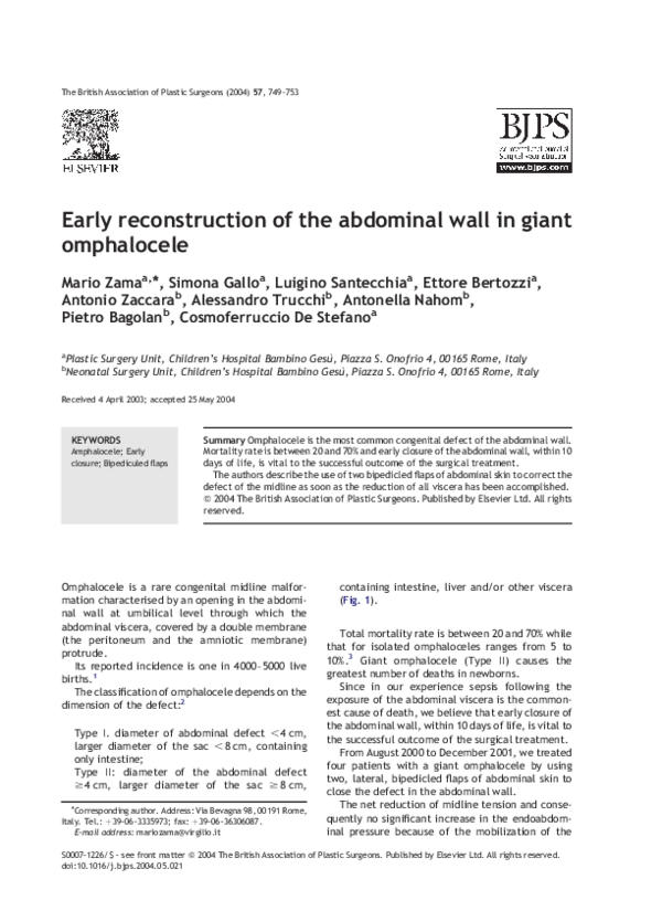 (PDF) Early reconstruction of the abdominal wall in giant omphalocele