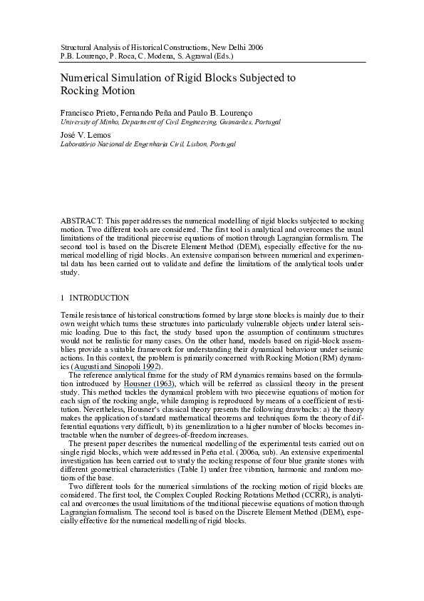 (PDF) Numerical simulation of rigid blocks subjected to rocking motion