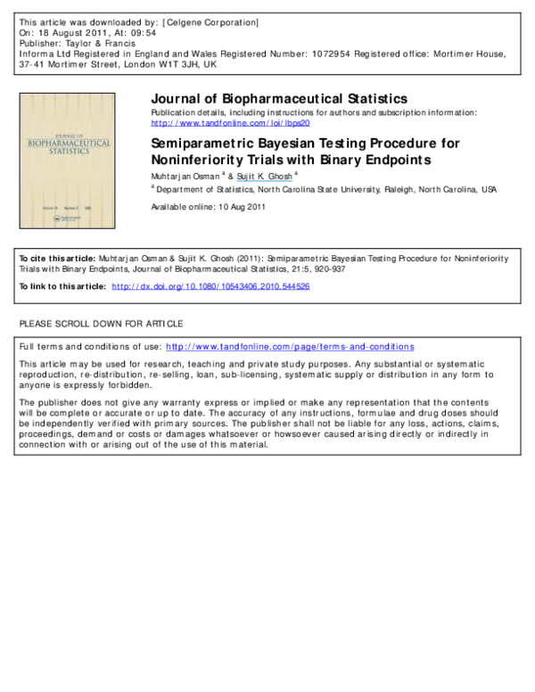(PDF) Novel Bayesian Methods for Non-Inferiority Tests Based on ...