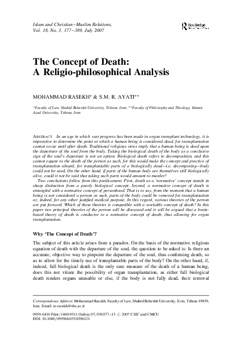 (PDF) The Concept of Death: A Religio-philosophical Analysis