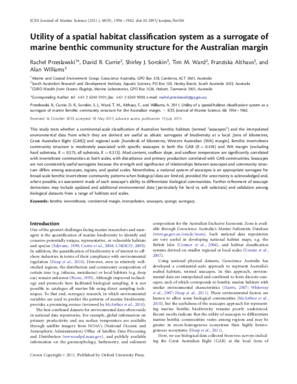 (PDF) Utility of a spatial habitat classification system as a surrogate ...