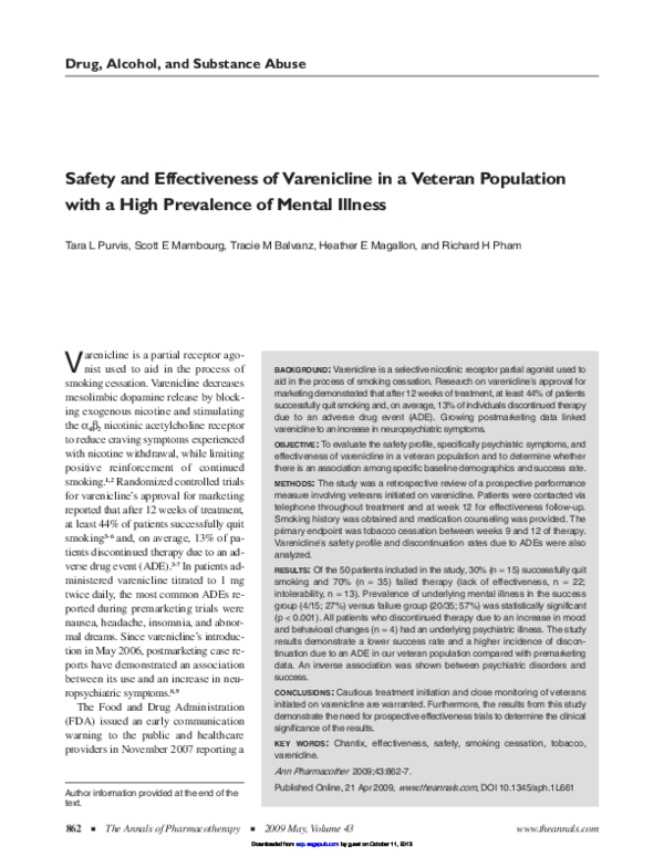 (PDF) Safety and Effectiveness of Varenicline in a Veteran Population ...