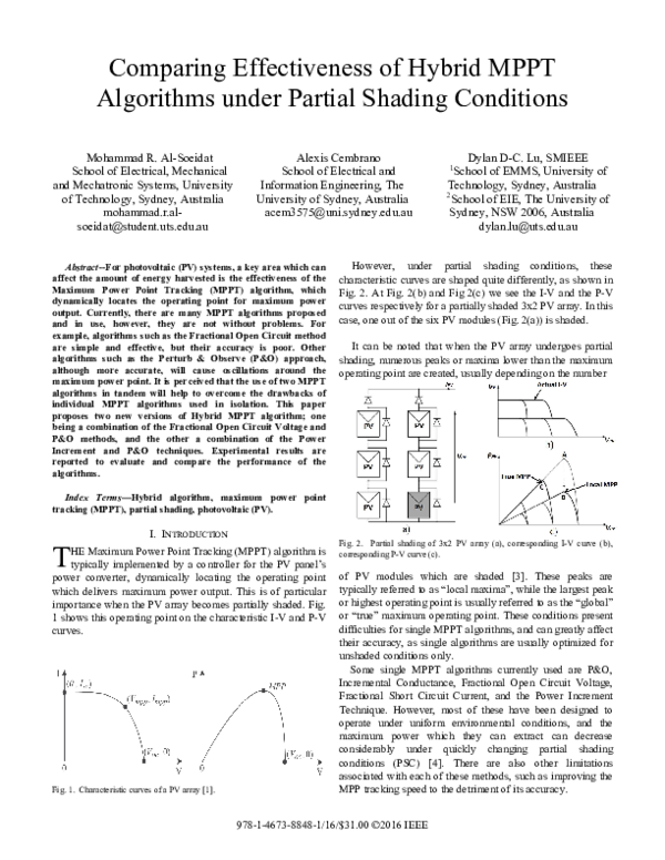 (PDF) Comparing Effectiveness of Hybrid MPPT Algorithms under Partial ...