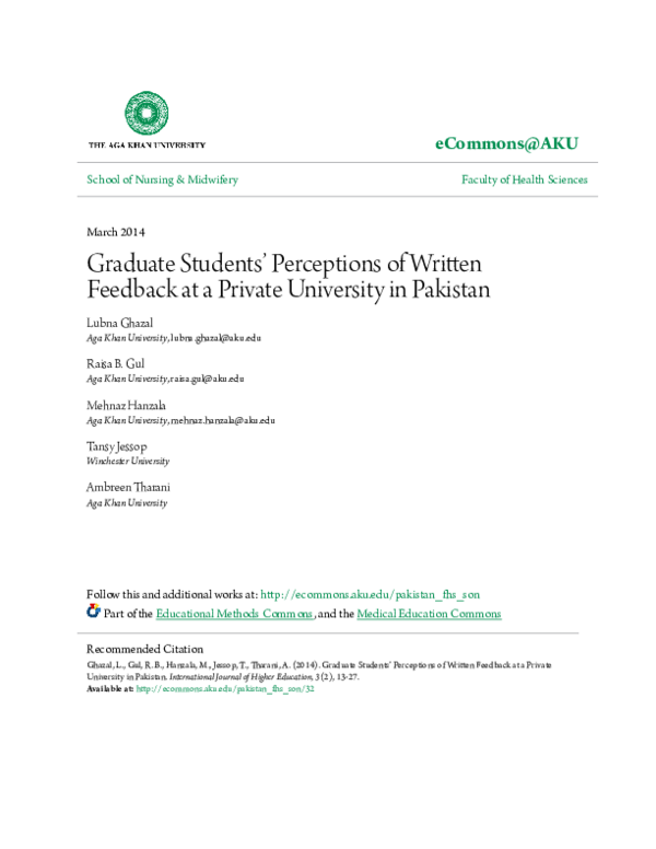 (PDF) Graduate Students’ Perceptions of Written Feedback at a Private ...