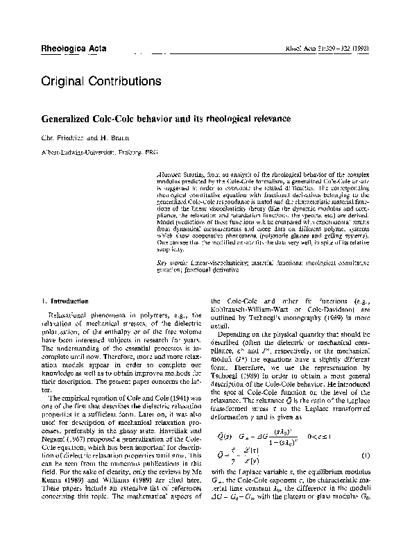 (PDF) Generalized Cole-Cole behavior and its rheological relevance