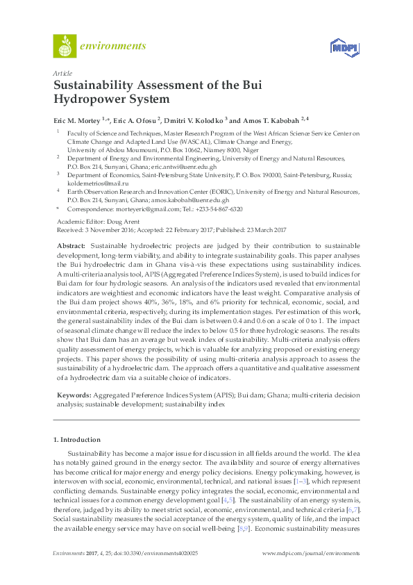 (PDF) Sustainability Assessment of the Bui Hydropower System