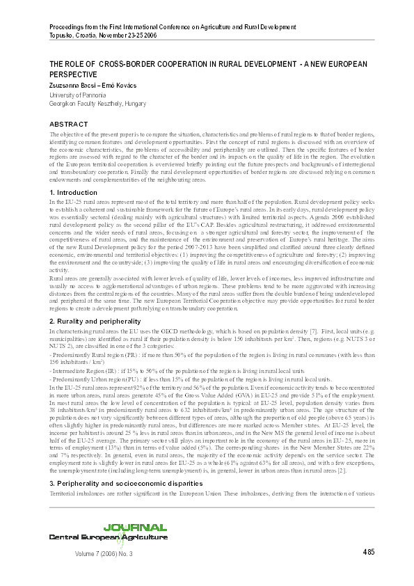 (PDF) THE ROLE OF CROSS-BORDER COOPERATION IN RURAL DEVELOPMENT -A NEW ...