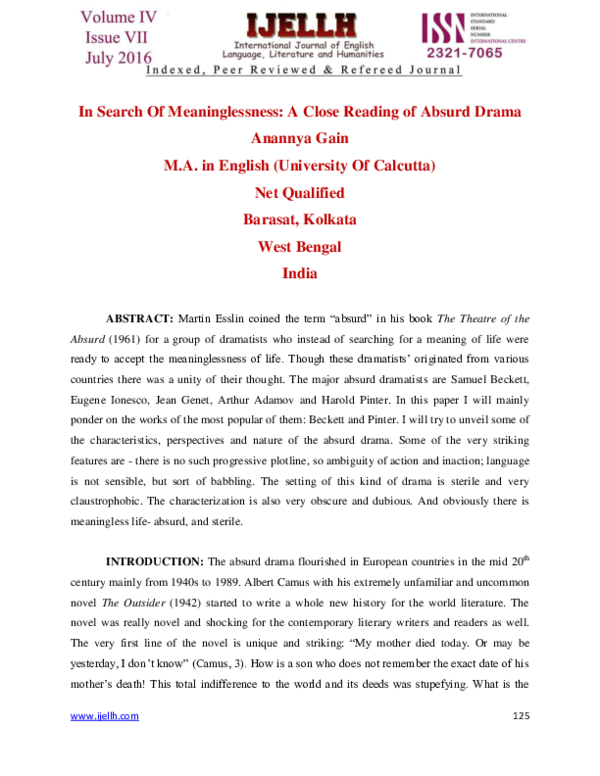 (PDF) In Search Of Meaninglessness: A Close Reading of Absurd Drama